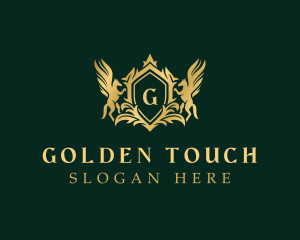 Gold Pegasus Shield logo design