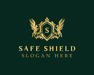 Gold Pegasus Shield logo design