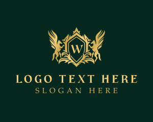 Mythical - Gold Pegasus Shield logo design