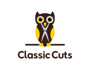 Owl Scissors Barber logo design