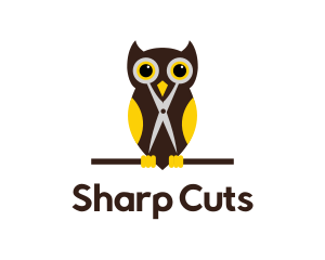 Cut - Owl Scissors Barber logo design