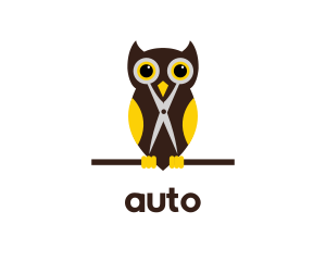 Cut - Owl Scissors Barber logo design
