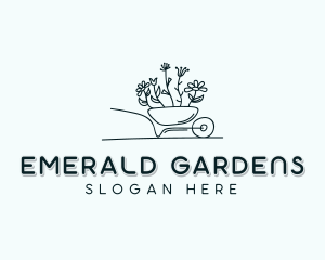 Wheelbarrow Flower Gardener logo design