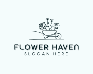 Wheelbarrow Flower Gardener logo design