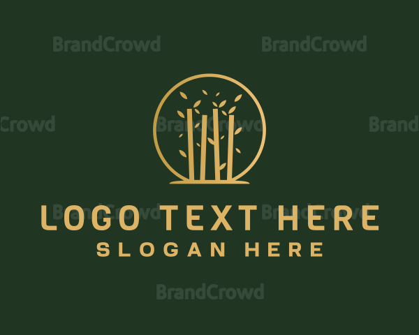 Gold Bamboo Tree Leaves Logo
