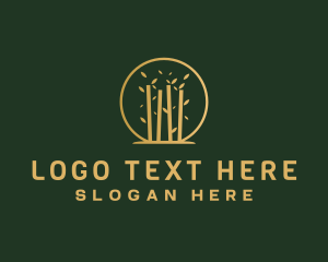Gold Bamboo Tree Leaves logo design
