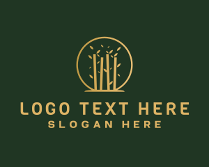 Gold Bamboo Tree Leaves Logo