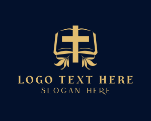 Theology - Bible Book Cross logo design