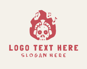 Bar - Fire Headphones Skull logo design