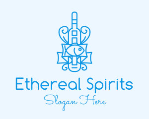 Spirits - Blue Fish Wine Bottle logo design