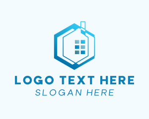 Land Developer - Blue Hexagon House logo design