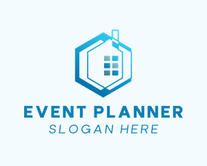 Negative Space - Blue Hexagon House logo design