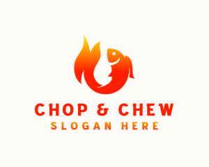 Seafood - Fish Flame BBQ logo design