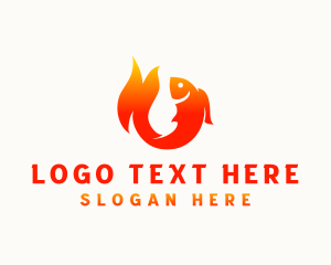 Hot - Fish Flame BBQ logo design