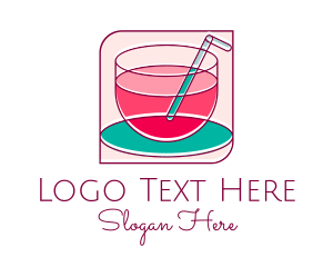 Straw - Pink Juice Drink logo design