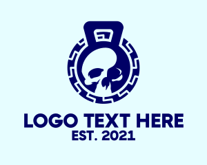 Gym - Blue Kettlebell Skull logo design