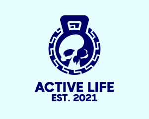 Blue Kettlebell Skull  logo design