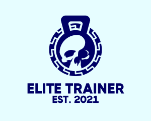 Blue Kettlebell Skull  logo design