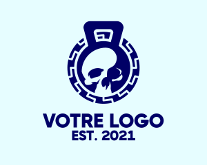 Skeleton - Blue Kettlebell Skull logo design