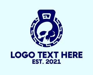 Ice Curling - Blue Kettlebell Skull logo design