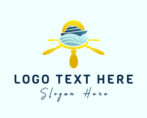 Ship - Yacht Steering Wheel Sunset logo design