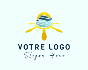 Yacht Steering Wheel Sunset Logo