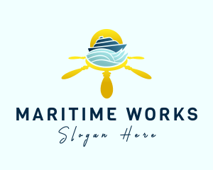 Yacht Steering Wheel Sunset logo design