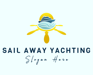 Yacht Steering Wheel Sunset logo design