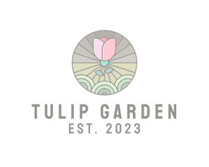 Tulips - Intricate Flower Badge logo design