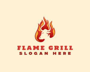 Grill - Bull Flame Grill logo design