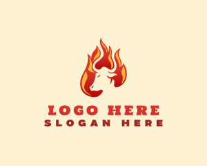 Cow - Bull Flame Grill logo design