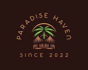 Palm Tree Vacation Hut logo design