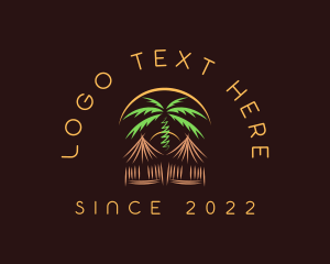 Hut - Palm Tree Vacation Hut logo design