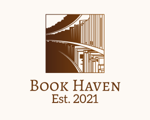 Library - Brown Library Bookshelf logo design