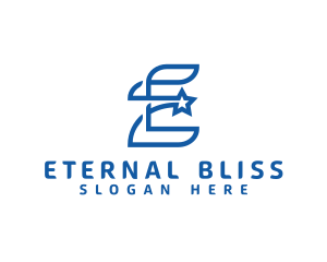 Blue E Star logo design