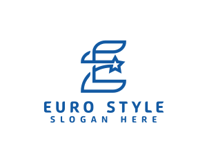 Blue E Star logo design