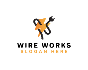 Wire - Lightning Plug Electricity logo design