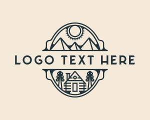 Hiking - Mountain Cabin Camping logo design