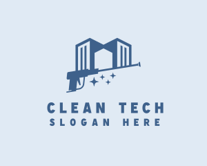 Sanitizing - Pressure Washer Building Cleaner logo design