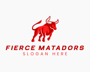 Bullfighting - Red Bull Charging Animal logo design