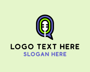 Radio - Microphone Chat Bubble Podcast logo design