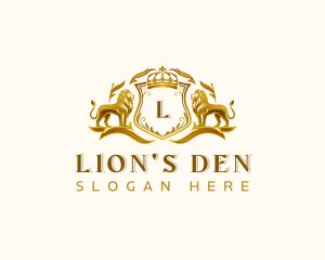 Elegant Shield Crown Lion logo design