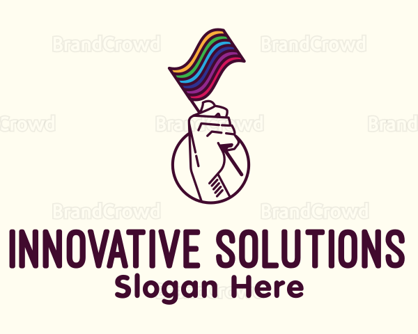 Hand Waving Rainbow Pride Flag Logo