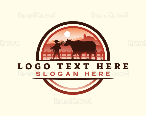 Farmer Cattle Pasture Logo