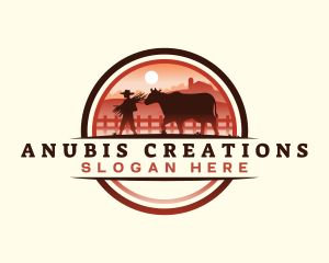 Farmer Cattle Pasture logo design