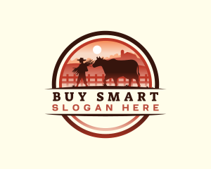 Farmer Cattle Pasture logo design