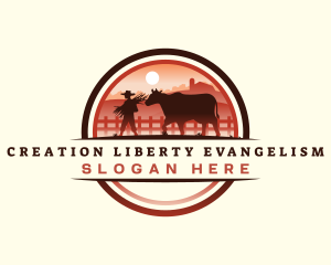 Farmer Cattle Pasture logo design