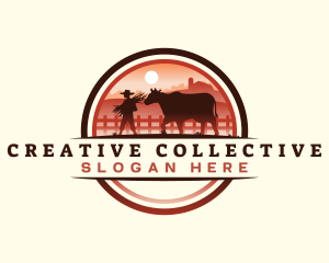 Farmer Cattle Pasture logo design