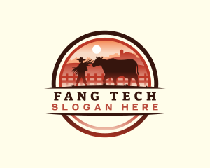 Farmer Cattle Pasture logo design