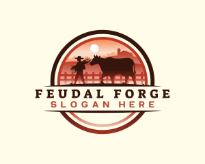 Farmer Cattle Pasture logo design